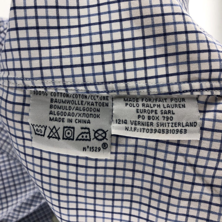 Ralph Lauren POLO by Ralph Lauren CUSTOM FIT short sleeve button down check shirt men's XL size cotton navy blue type Vintage Second Hand