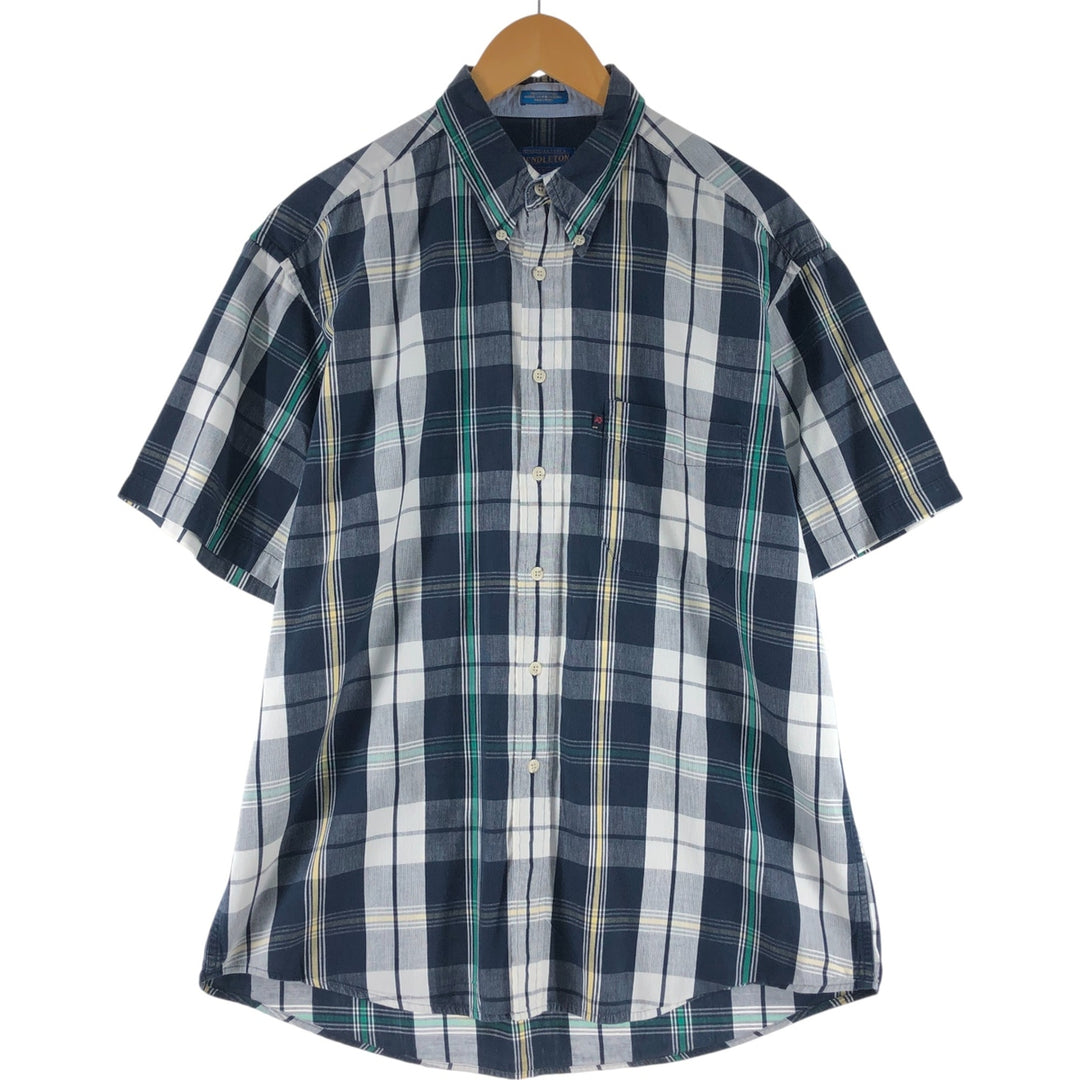 00'S Pendleton short sleeve button down check shirt men's size L cotton navy blue type Vintage Second Hand