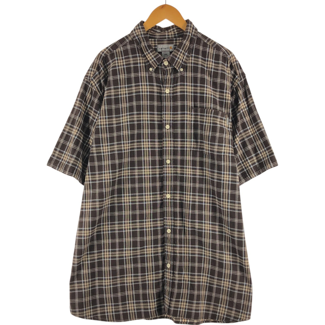 Carhartt Check Pattern Button-down Short Sleeve Work Shirt, Men's XXL cotton brown type Vintage Second Hand