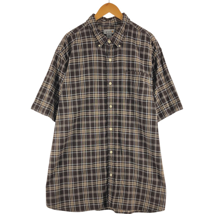 Carhartt Check Pattern Button-down Short Sleeve Work Shirt, Men's XXL cotton brown type Vintage Second Hand