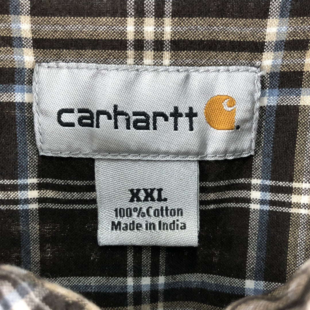 Carhartt Check Pattern Button-down Short Sleeve Work Shirt, Men's XXL cotton brown type Vintage Second Hand