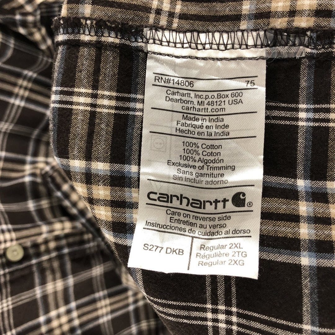 Carhartt Check Pattern Button-down Short Sleeve Work Shirt, Men's XXL cotton brown type Vintage Second Hand