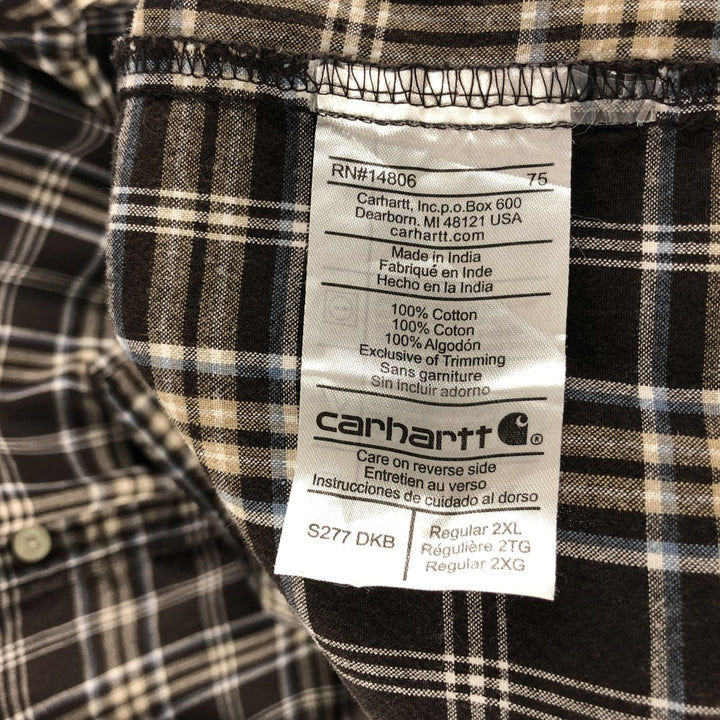 Carhartt Check Pattern Button-down Short Sleeve Work Shirt, Men's XXL cotton brown type Vintage Second Hand