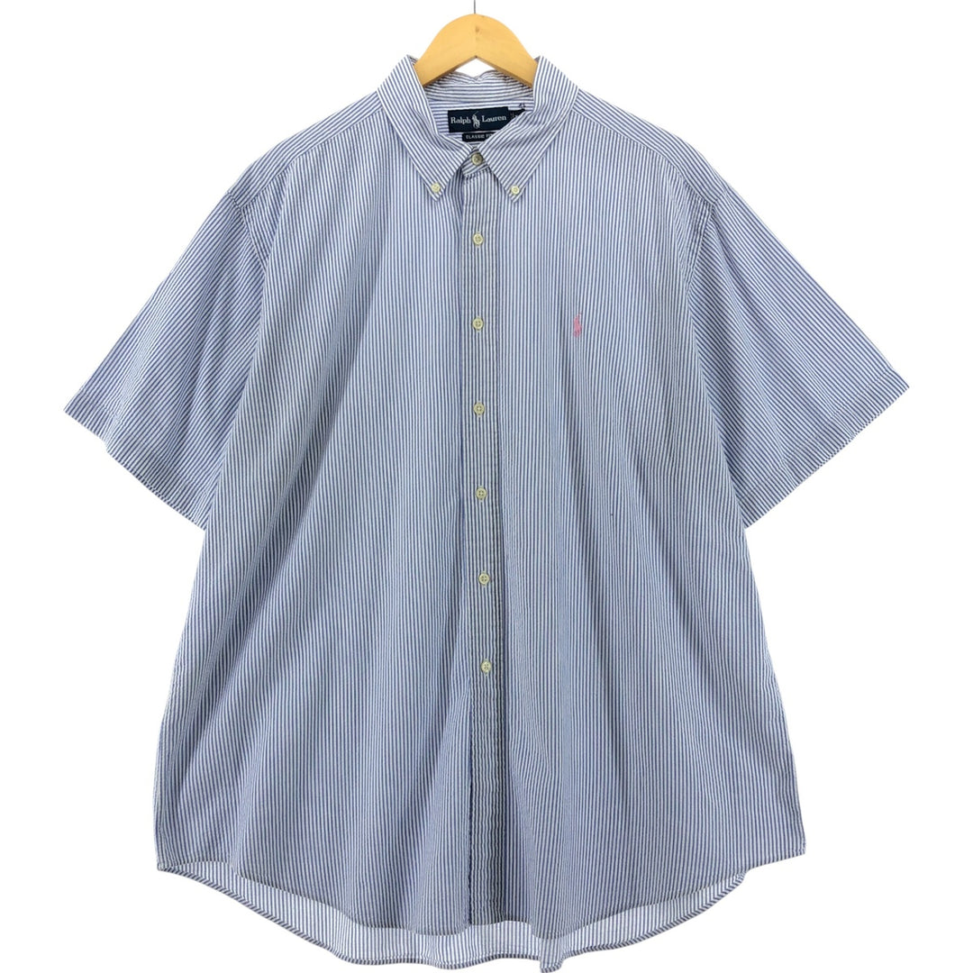 Ralph Lauren Classic Fit Seersucker Short Sleeve Button Down Striped Shirt Men's XXL cotton Blue type light blue Vintage Second Hand