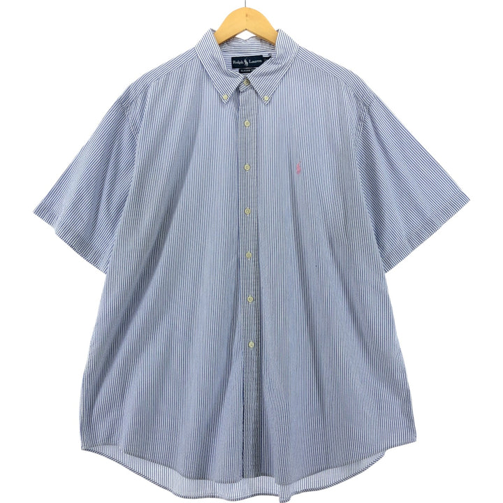 Ralph Lauren Classic Fit Seersucker Short Sleeve Button Down Striped Shirt Men's XXL cotton Blue type light blue Vintage Second Hand