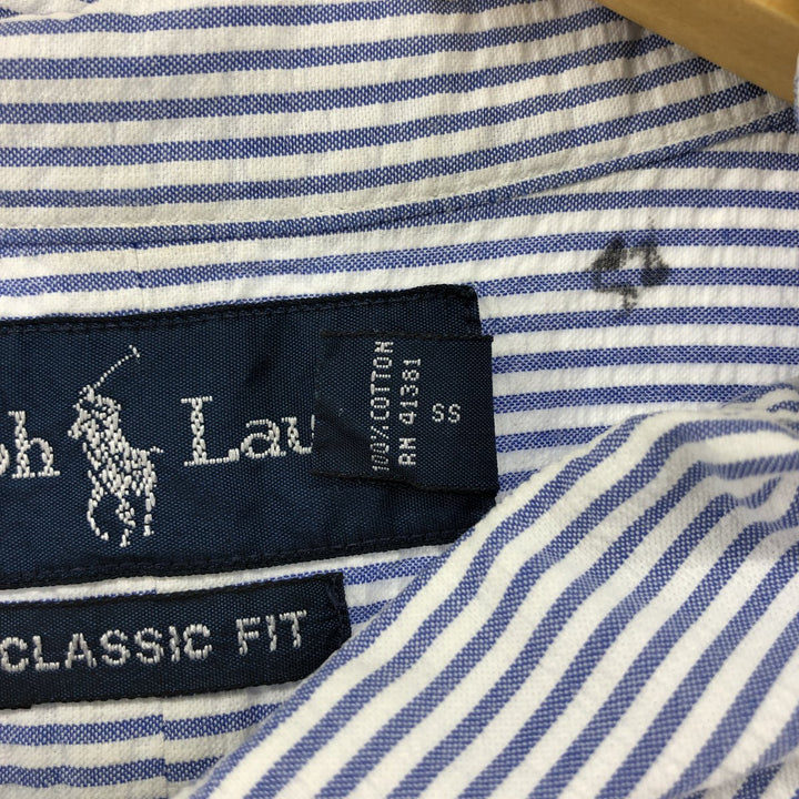 Ralph Lauren Classic Fit Seersucker Short Sleeve Button Down Striped Shirt Men's XXL cotton Blue type light blue Vintage Second Hand