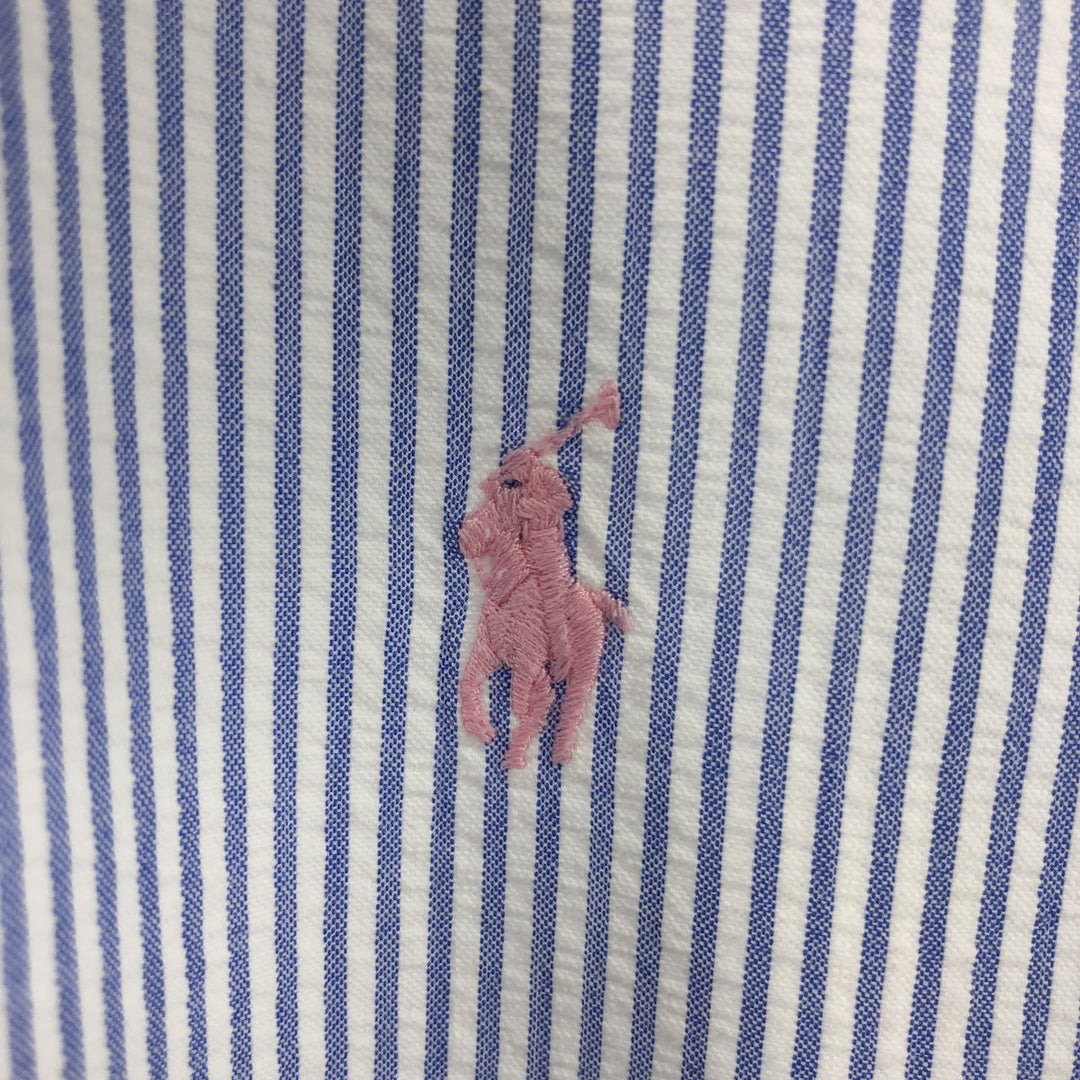 Ralph Lauren Classic Fit Seersucker Short Sleeve Button Down Striped Shirt Men's XXL cotton Blue type light blue Vintage Second Hand