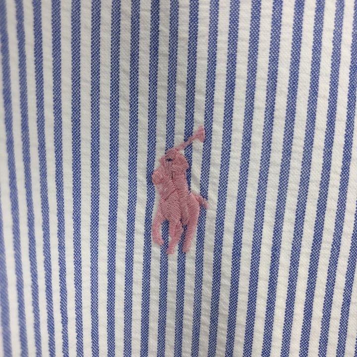 Ralph Lauren Classic Fit Seersucker Short Sleeve Button Down Striped Shirt Men's XXL cotton Blue type light blue Vintage Second Hand