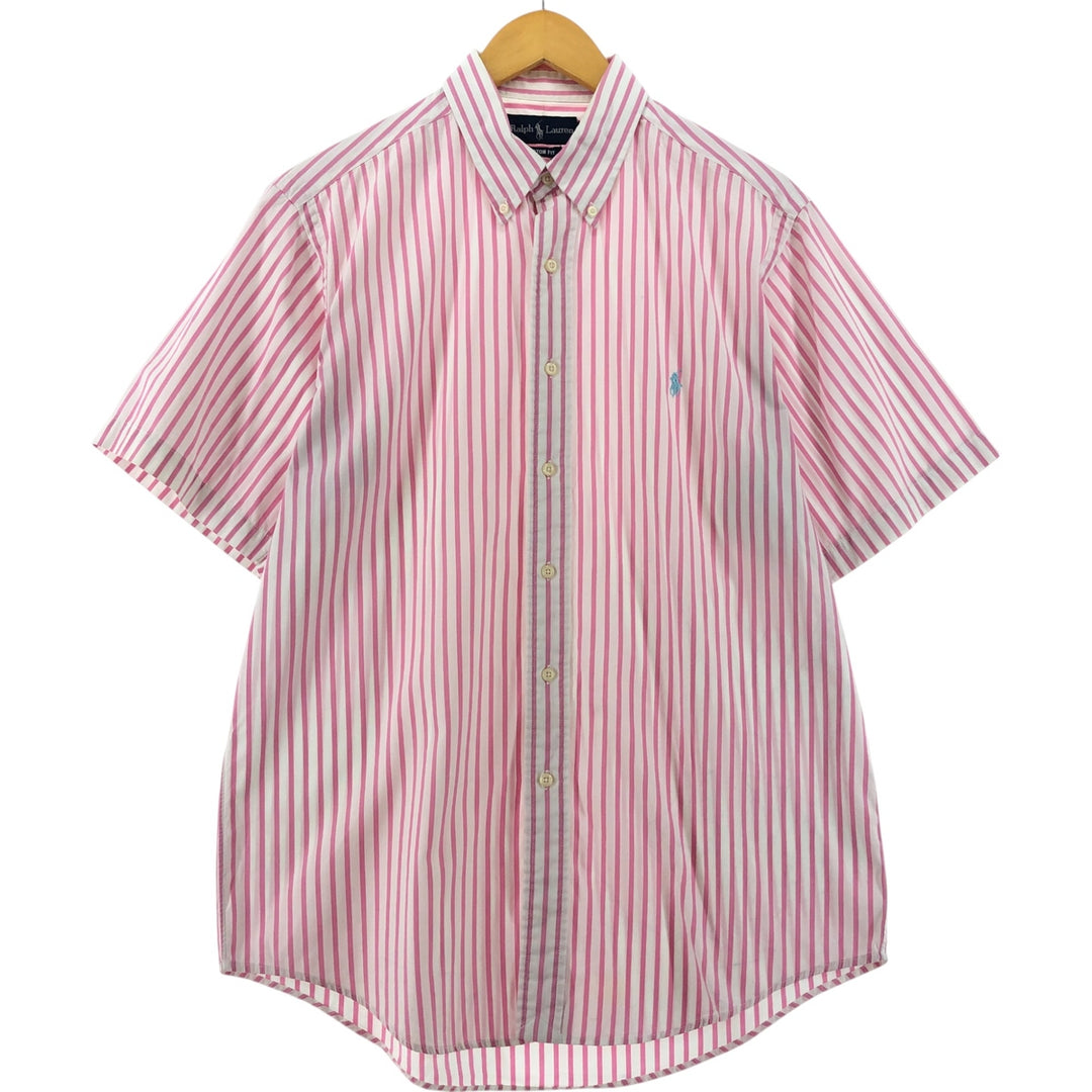 Ralph Lauren CUSTOM FIT short sleeve button down striped shirt men's size L cotton pink type Vintage Second Hand