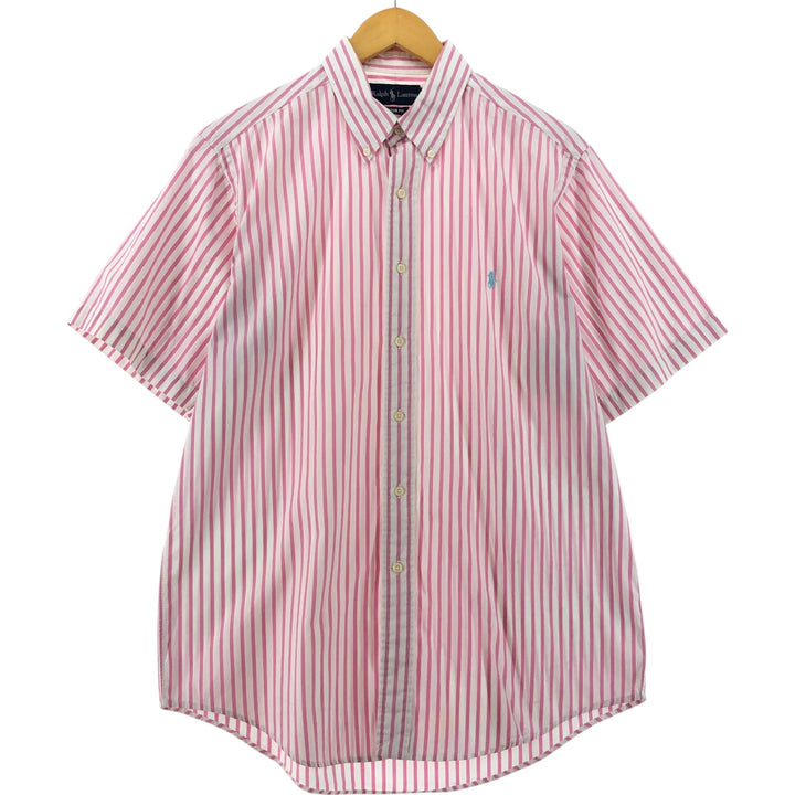 Ralph Lauren CUSTOM FIT short sleeve button down striped shirt men's size L cotton pink type Vintage Second Hand