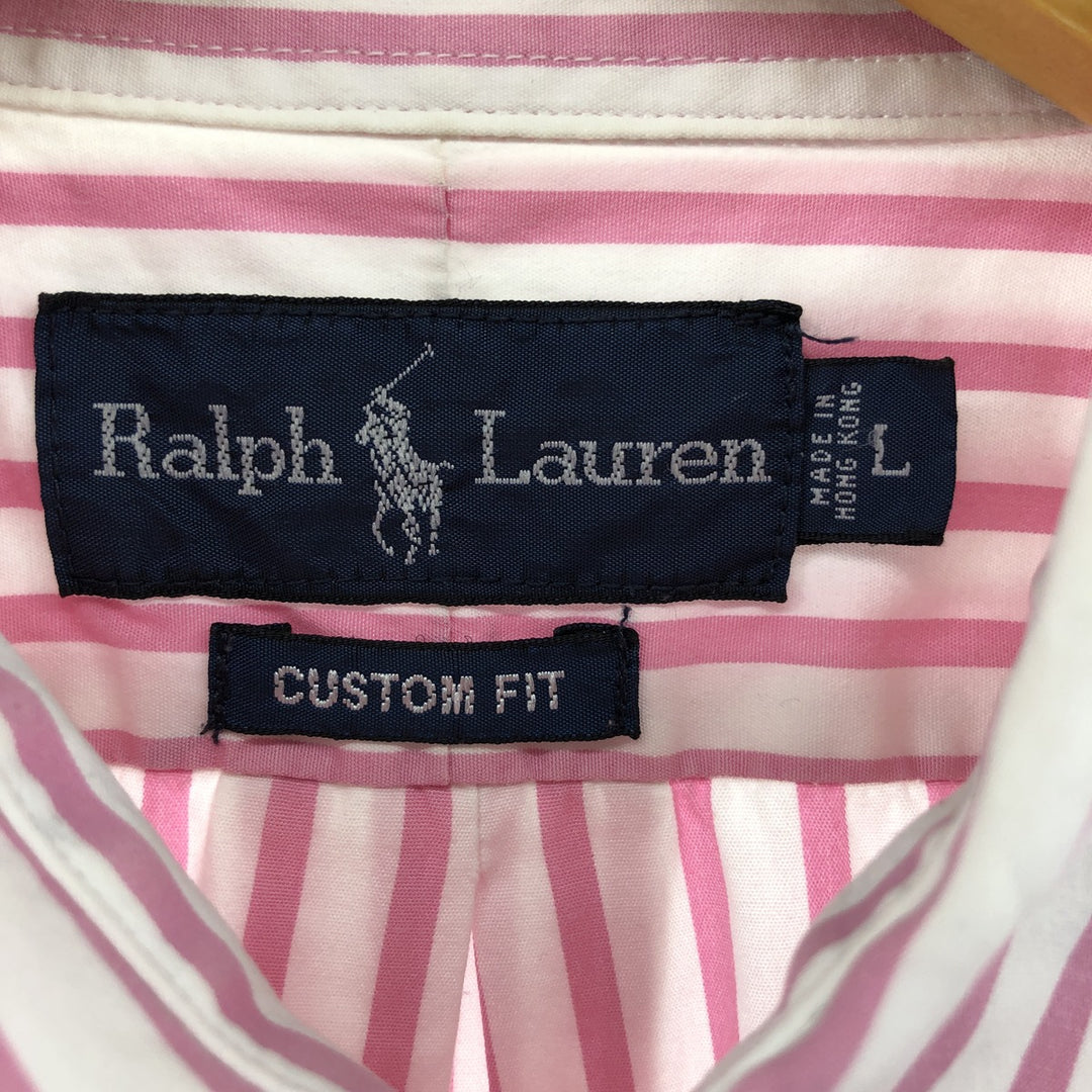 Ralph Lauren CUSTOM FIT short sleeve button down striped shirt men's size L cotton pink type Vintage Second Hand