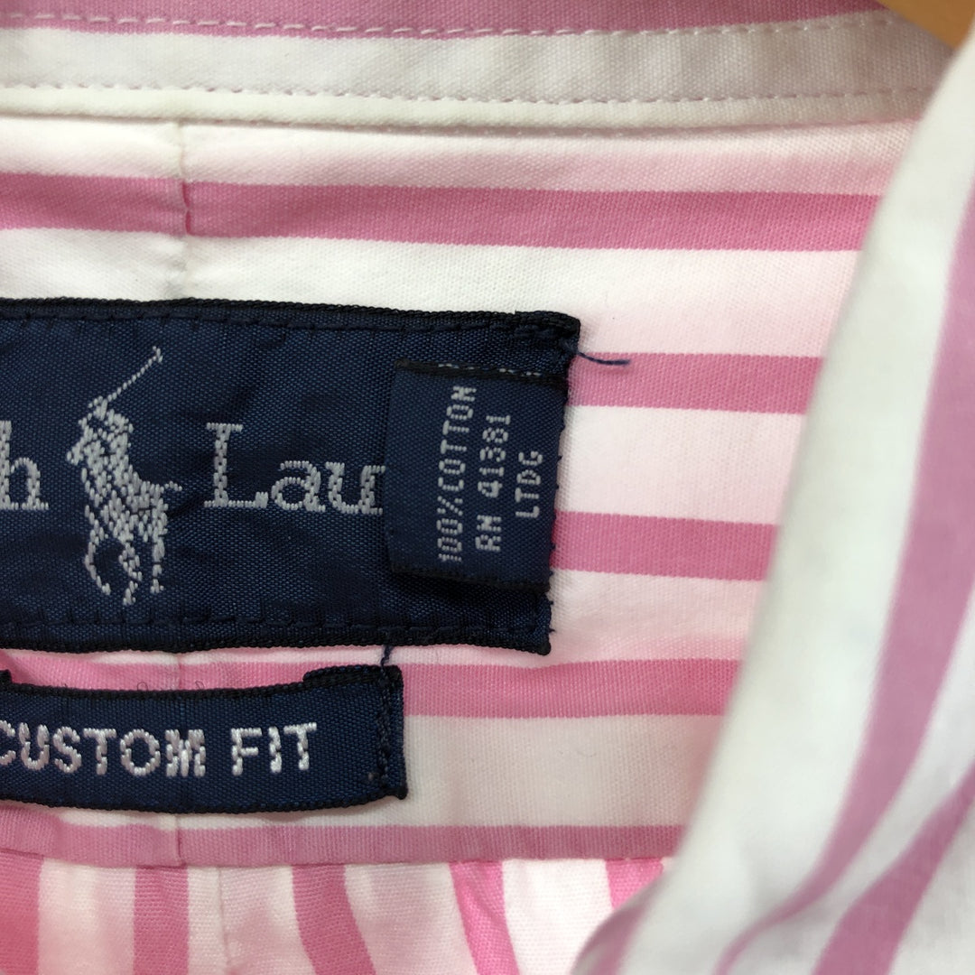 Ralph Lauren CUSTOM FIT short sleeve button down striped shirt men's size L cotton pink type Vintage Second Hand