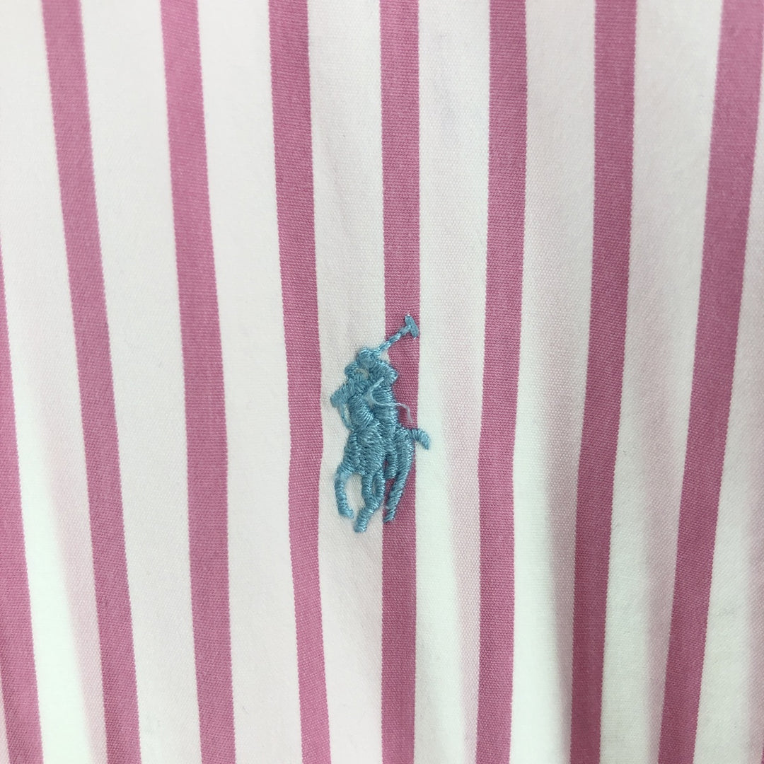 Ralph Lauren CUSTOM FIT short sleeve button down striped shirt men's size L cotton pink type Vintage Second Hand