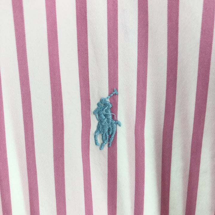 Ralph Lauren CUSTOM FIT short sleeve button down striped shirt men's size L cotton pink type Vintage Second Hand