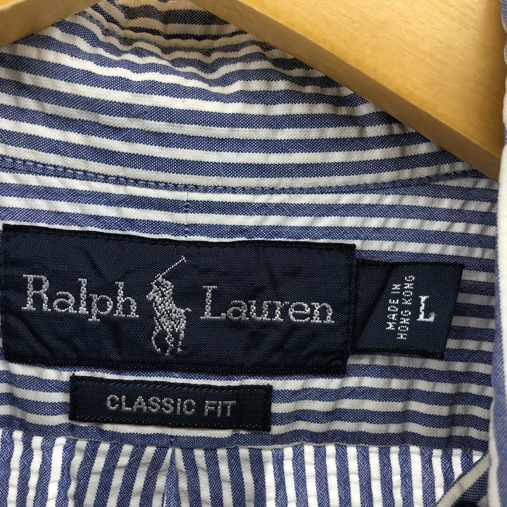 Ralph Lauren CLASSIC FIT Classic Fit Seersucker Short Sleeve Button Down Striped Shirt Men's L cotton blue type Vintage Second Hand