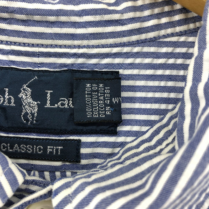 Ralph Lauren CLASSIC FIT Classic Fit Seersucker Short Sleeve Button Down Striped Shirt Men's L cotton blue type Vintage Second Hand