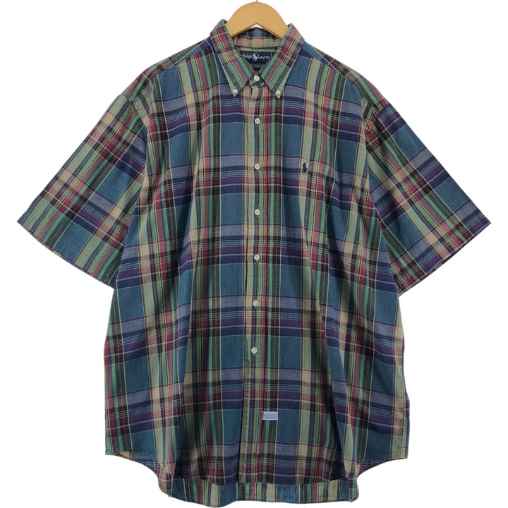 Ralph Lauren short sleeve button down check shirt for men, equivalent to XXL, button down cotton multicolor Vintage Second Hand