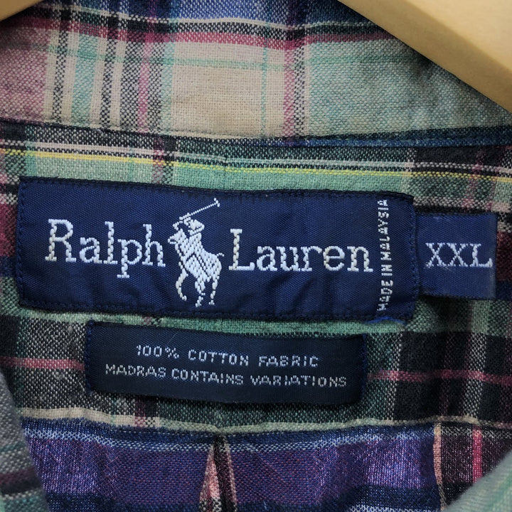 Ralph Lauren short sleeve button down check shirt for men, equivalent to XXL, button down cotton multicolor Vintage Second Hand