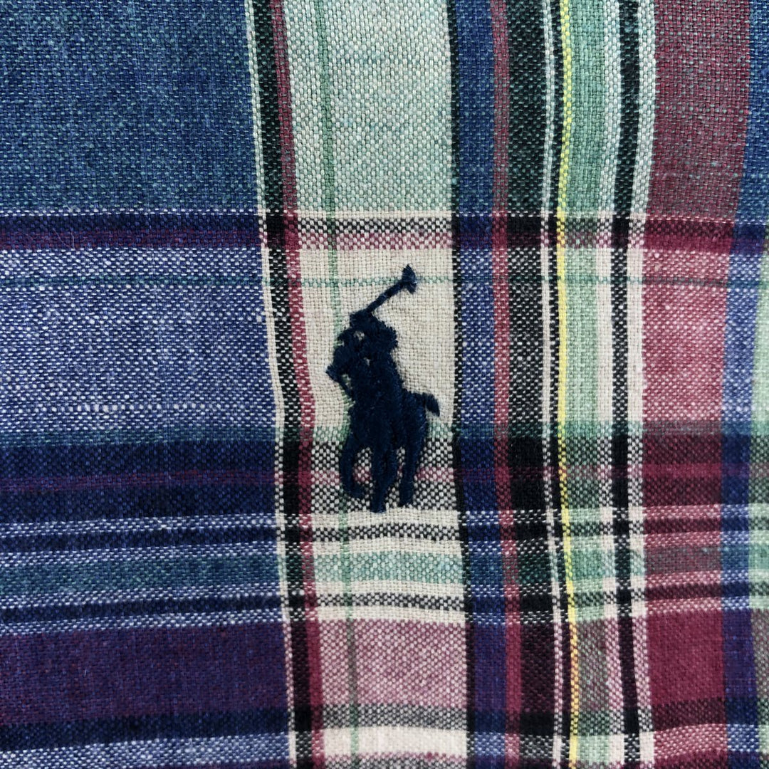 Ralph Lauren short sleeve button down check shirt for men, equivalent to XXL, button down cotton multicolor Vintage Second Hand