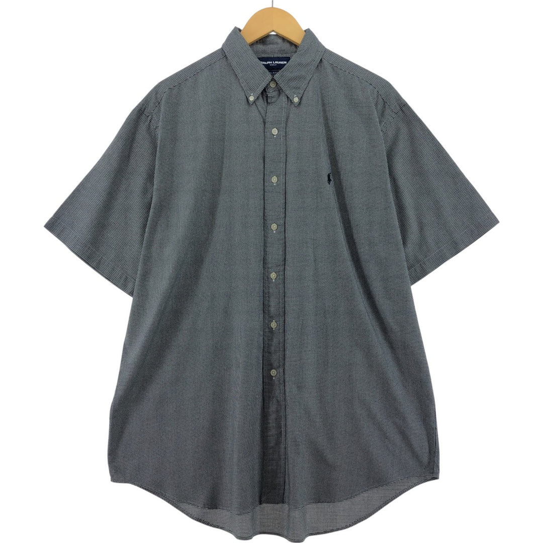 Ralph Lauren BLAKE Houndstooth Pattern Short Sleeve Button-Down Check Shirt Men's Size L cotton black type Vintage Second Hand