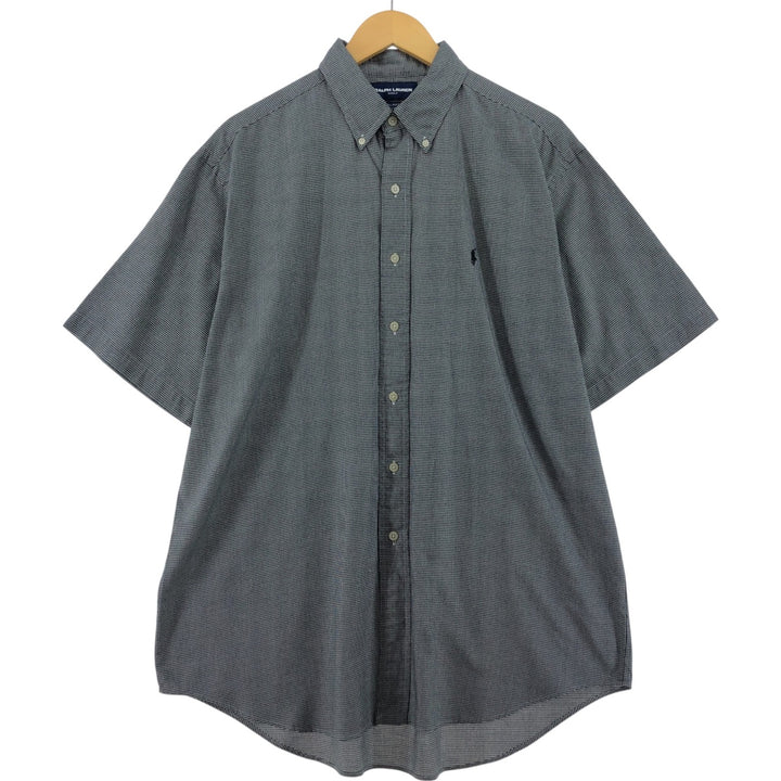 Ralph Lauren BLAKE Houndstooth Pattern Short Sleeve Button-Down Check Shirt Men's Size L cotton black type Vintage Second Hand