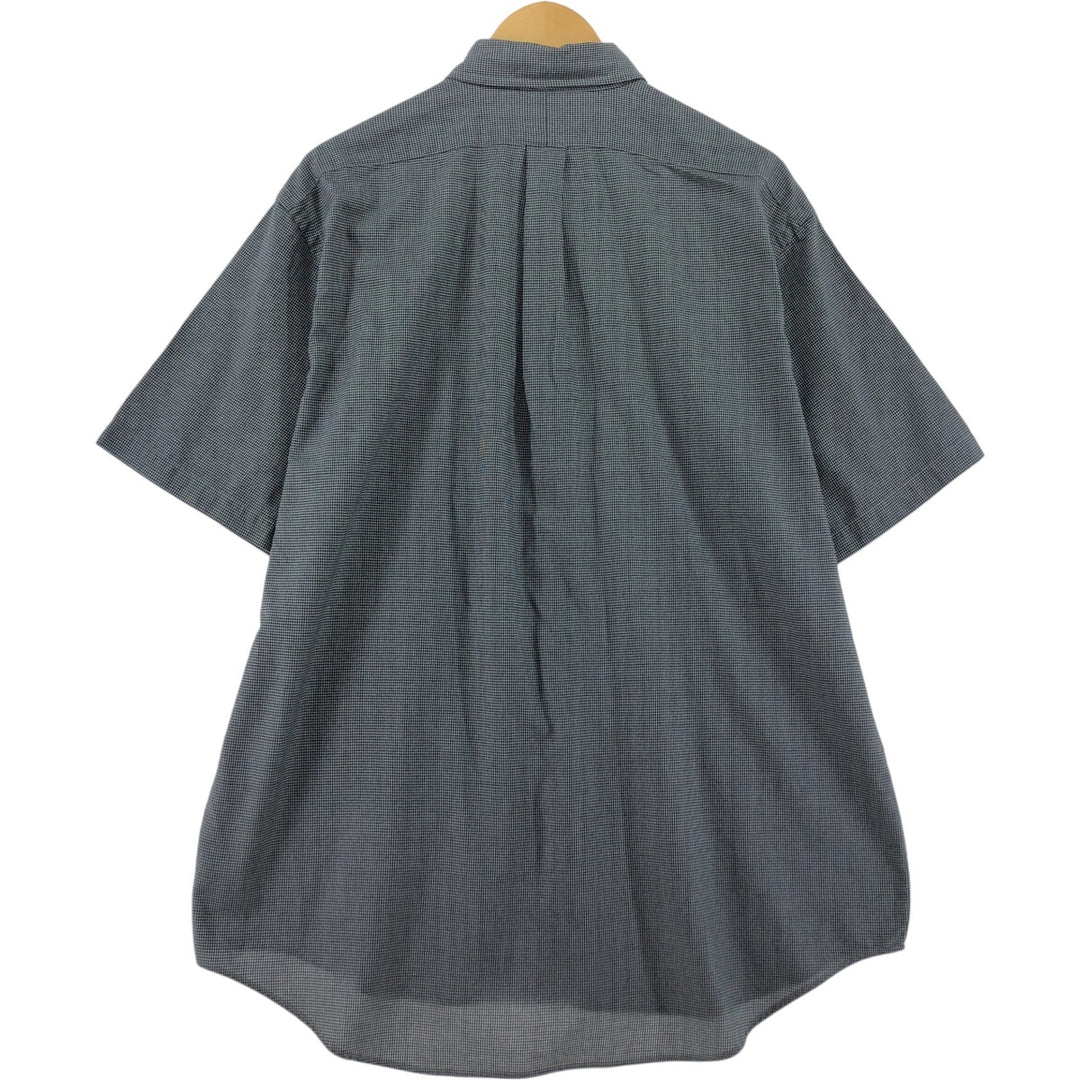 Ralph Lauren BLAKE Houndstooth Pattern Short Sleeve Button-Down Check Shirt Men's Size L cotton black type Vintage Second Hand