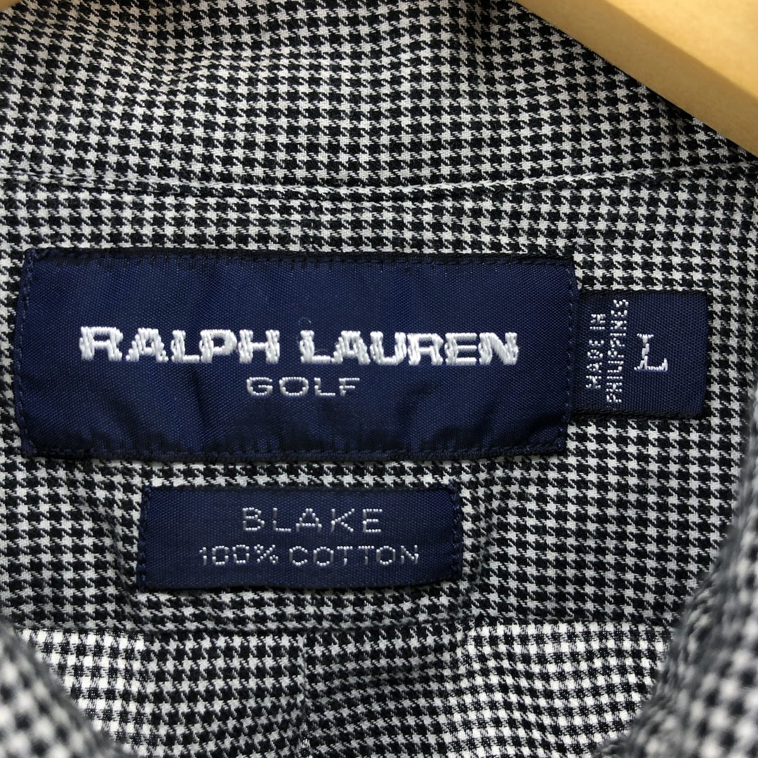 Ralph Lauren BLAKE Houndstooth Pattern Short Sleeve Button-Down Check Shirt Men's Size L cotton black type Vintage Second Hand