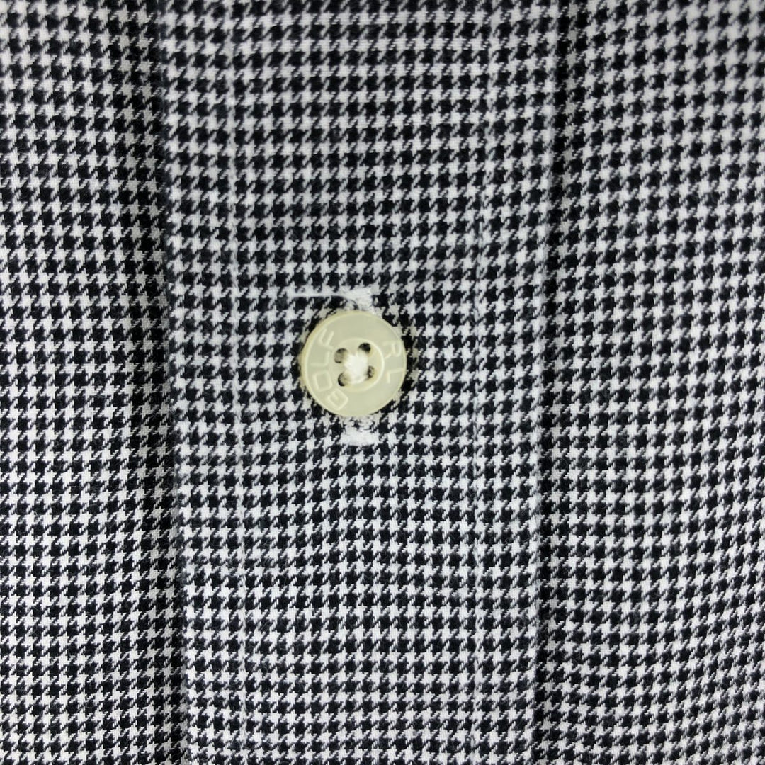 Ralph Lauren BLAKE Houndstooth Pattern Short Sleeve Button-Down Check Shirt Men's Size L cotton black type Vintage Second Hand