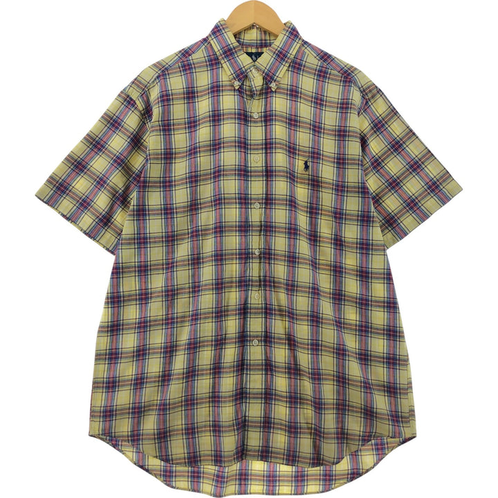 Ralph Lauren BLAKE short sleeve button down check shirt, men's size L cotton lemon yellow Vintage Second Hand