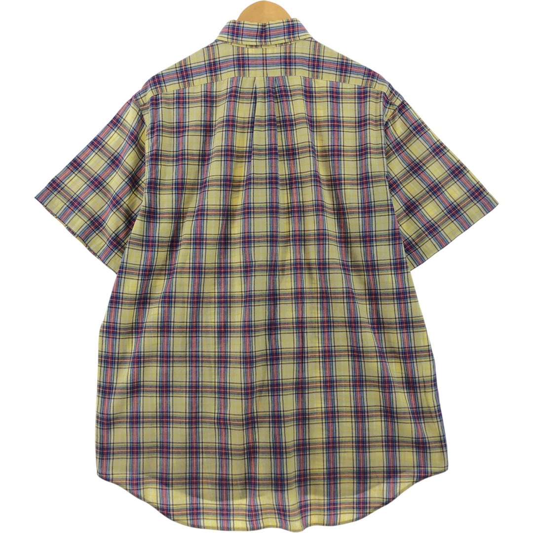 Ralph Lauren BLAKE short sleeve button down check shirt, men's size L cotton lemon yellow Vintage Second Hand