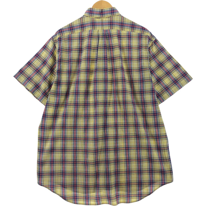 Ralph Lauren BLAKE short sleeve button down check shirt, men's size L cotton lemon yellow Vintage Second Hand