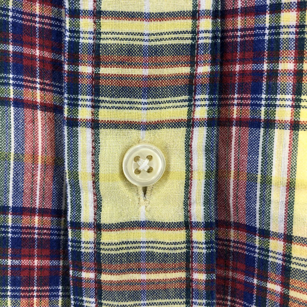 Ralph Lauren BLAKE short sleeve button down check shirt, men's size L cotton lemon yellow Vintage Second Hand