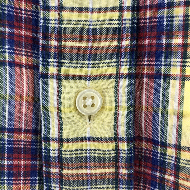 Ralph Lauren BLAKE short sleeve button down check shirt, men's size L cotton lemon yellow Vintage Second Hand