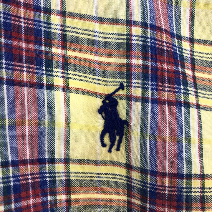 Ralph Lauren BLAKE short sleeve button down check shirt, men's size L cotton lemon yellow Vintage Second Hand