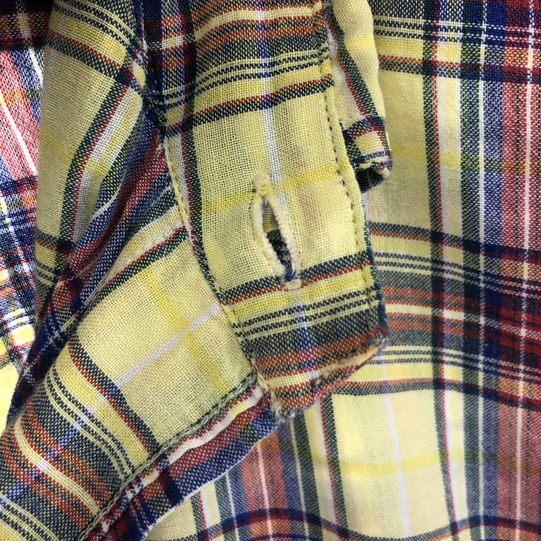 Ralph Lauren BLAKE short sleeve button down check shirt, men's size L cotton lemon yellow Vintage Second Hand