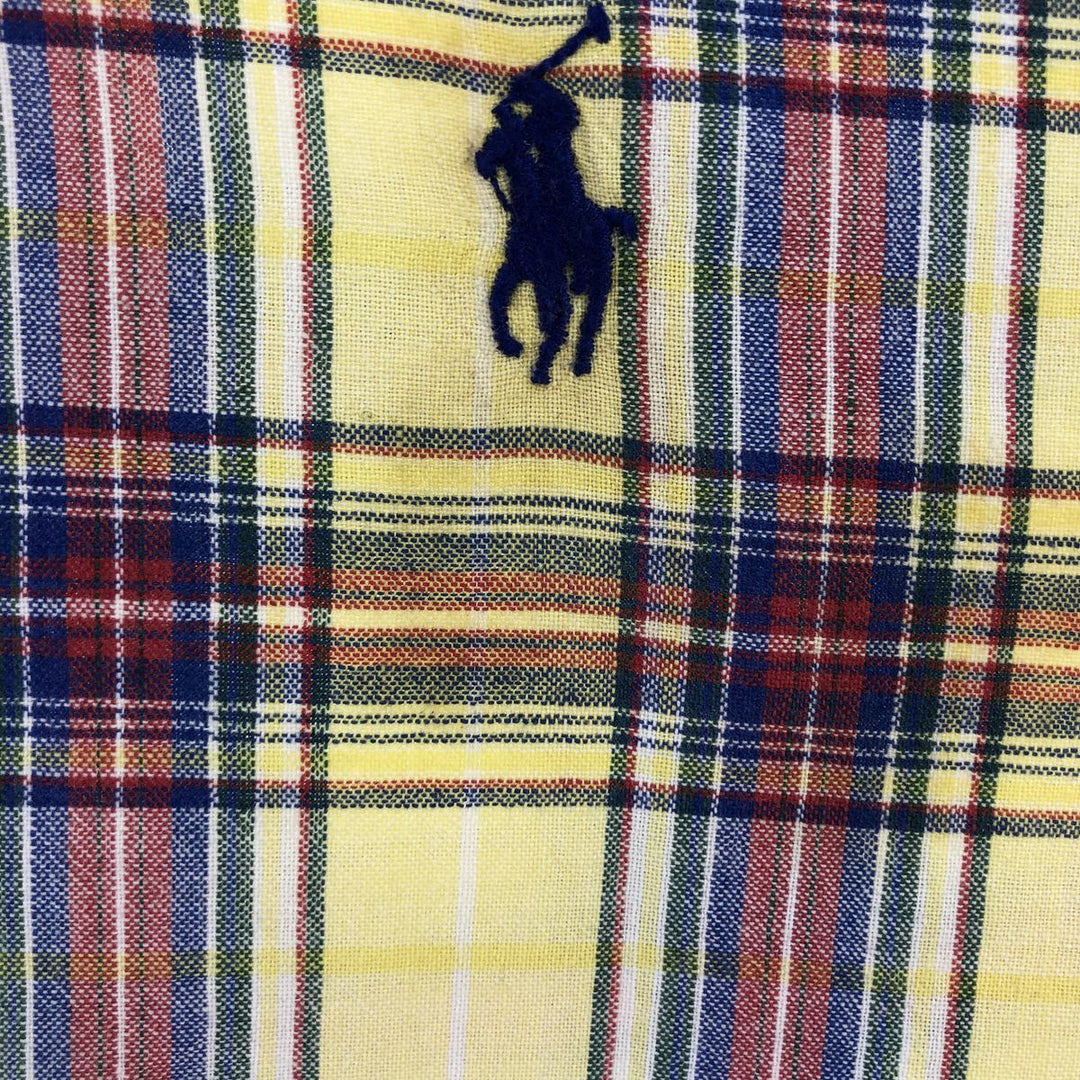 Ralph Lauren BLAKE short sleeve button down check shirt, men's size L cotton lemon yellow Vintage Second Hand