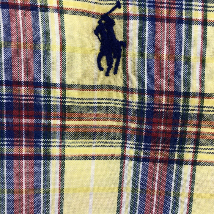 Ralph Lauren BLAKE short sleeve button down check shirt, men's size L cotton lemon yellow Vintage Second Hand