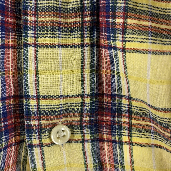 Ralph Lauren BLAKE short sleeve button down check shirt, men's size L cotton lemon yellow Vintage Second Hand
