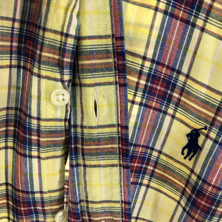 Ralph Lauren BLAKE short sleeve button down check shirt, men's size L cotton lemon yellow Vintage Second Hand