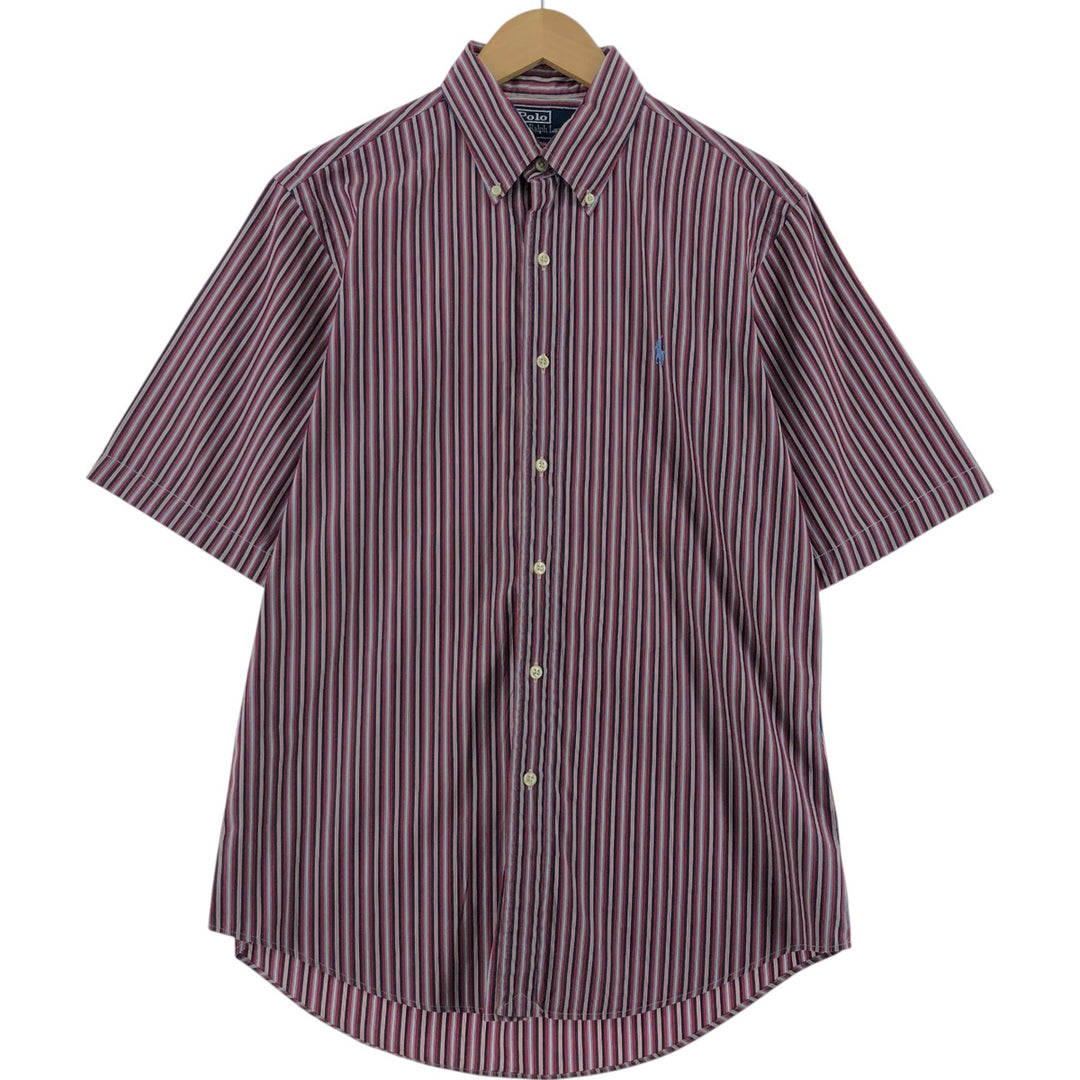 Ralph Lauren CUSTOM FIT short sleeve button down striped shirt men's size M cotton red type Vintage Second Hand