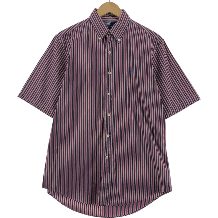 Ralph Lauren CUSTOM FIT short sleeve button down striped shirt men's size M cotton red type Vintage Second Hand