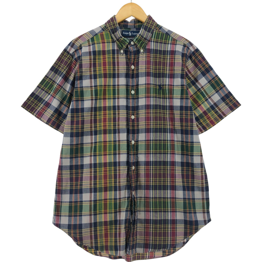 Ralph Lauren Classic Fit short sleeve button down check shirt, men's size L cotton green type Vintage Second Hand