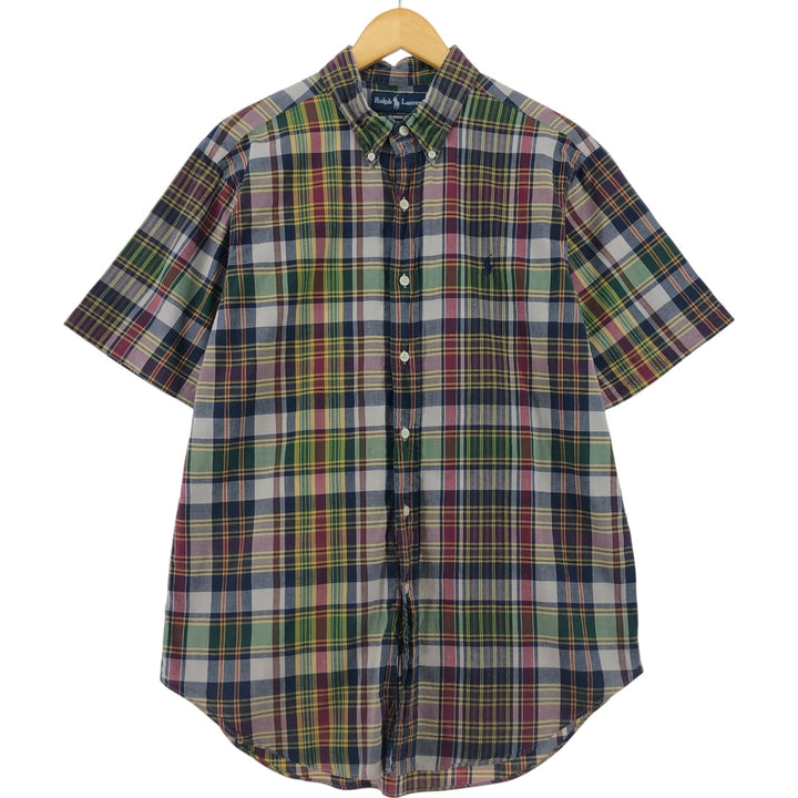 Ralph Lauren Classic Fit short sleeve button down check shirt, men's size L cotton green type Vintage Second Hand