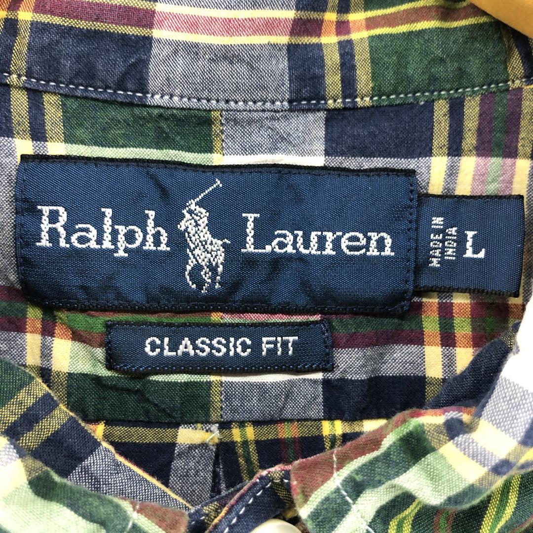 Ralph Lauren Classic Fit short sleeve button down check shirt, men's size L cotton green type Vintage Second Hand