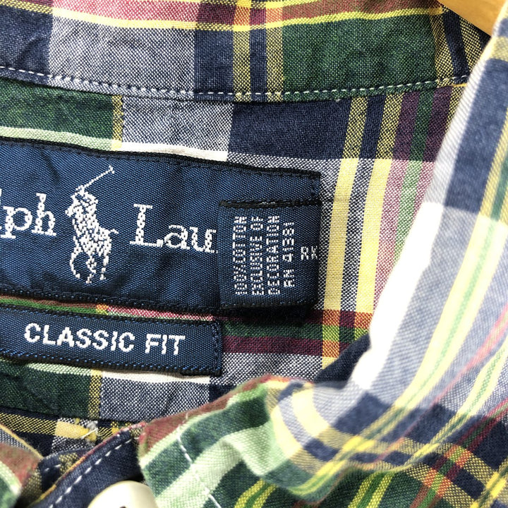 Ralph Lauren Classic Fit short sleeve button down check shirt, men's size L cotton green type Vintage Second Hand