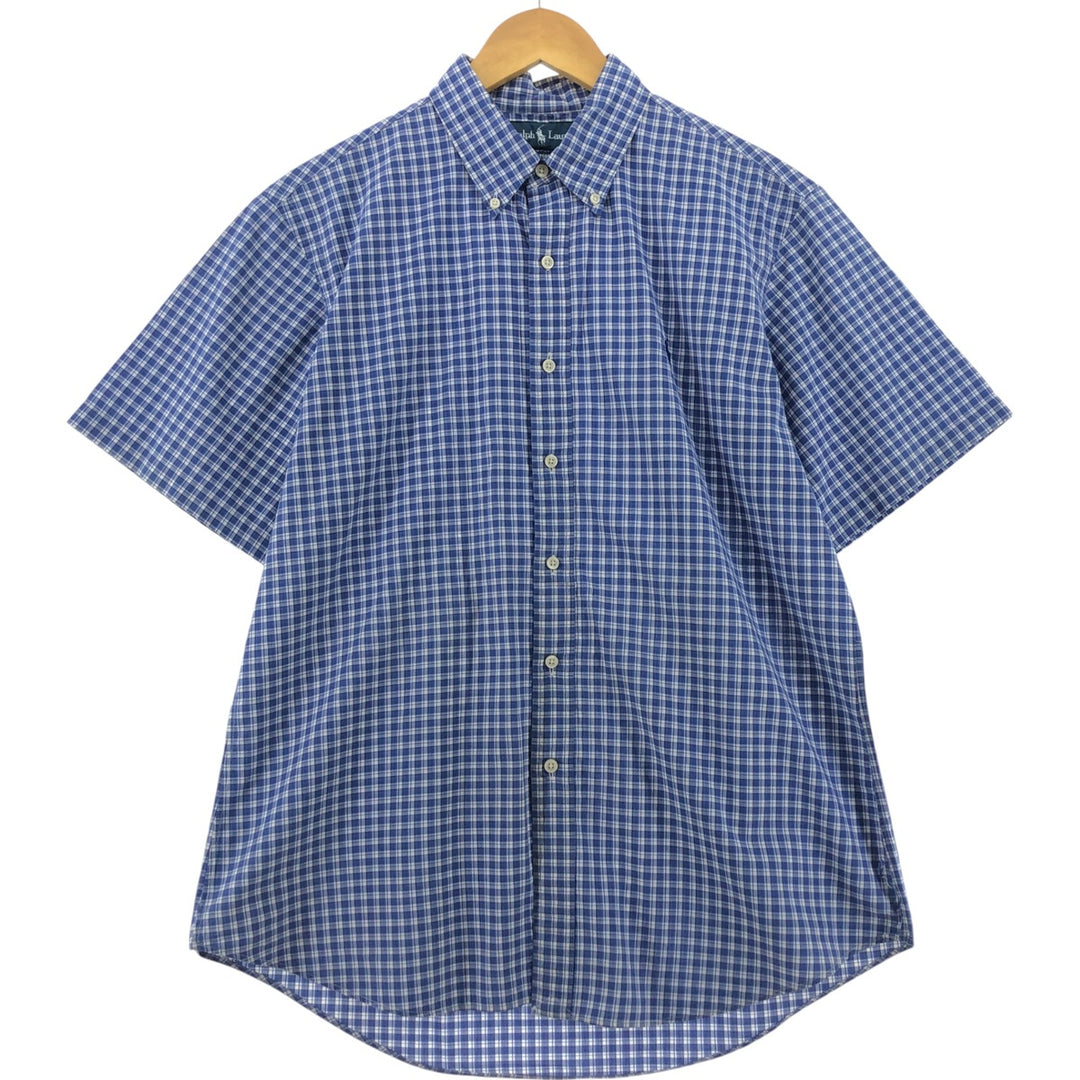 Ralph Lauren CUSTOM FIT short sleeve button down check shirt men's size L cotton blue type Vintage Second Hand