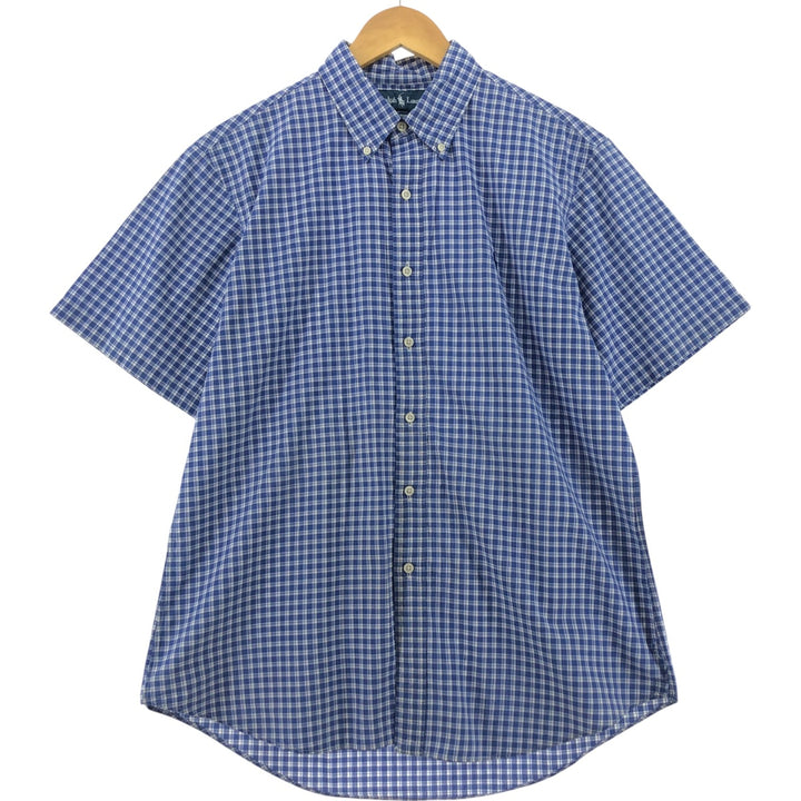 Ralph Lauren CUSTOM FIT short sleeve button down check shirt men's size L cotton blue type Vintage Second Hand