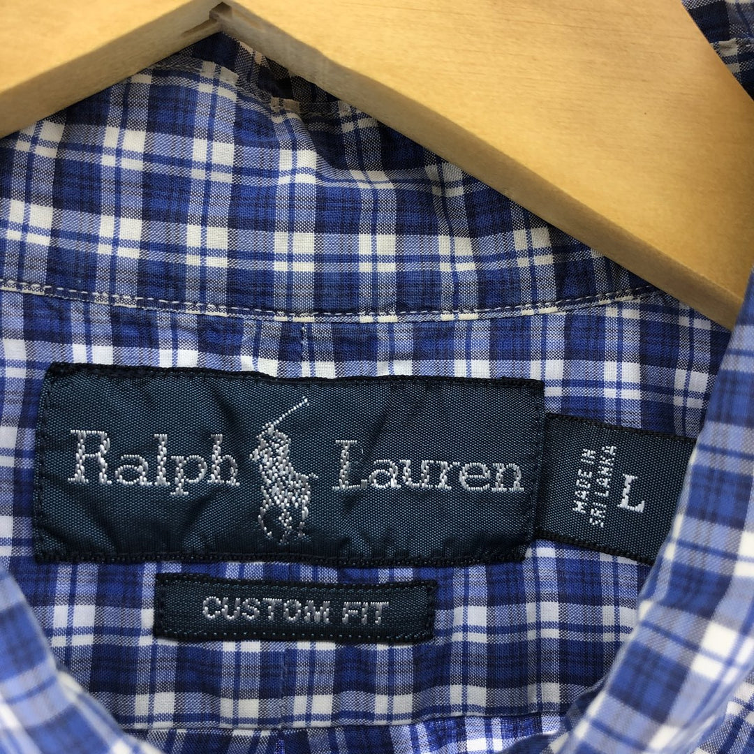 Ralph Lauren CUSTOM FIT short sleeve button down check shirt men's size L cotton blue type Vintage Second Hand