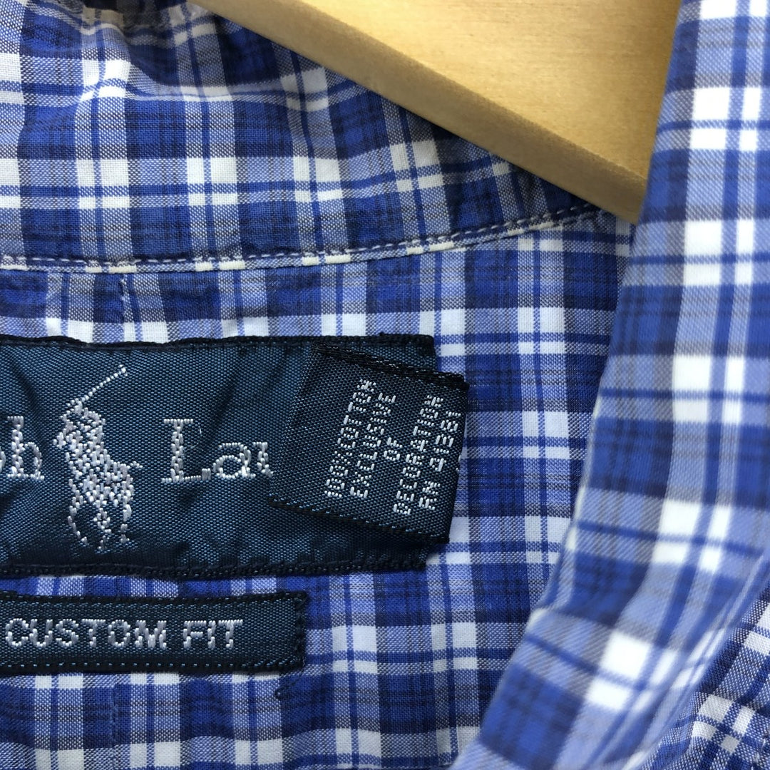 Ralph Lauren CUSTOM FIT short sleeve button down check shirt men's size L cotton blue type Vintage Second Hand
