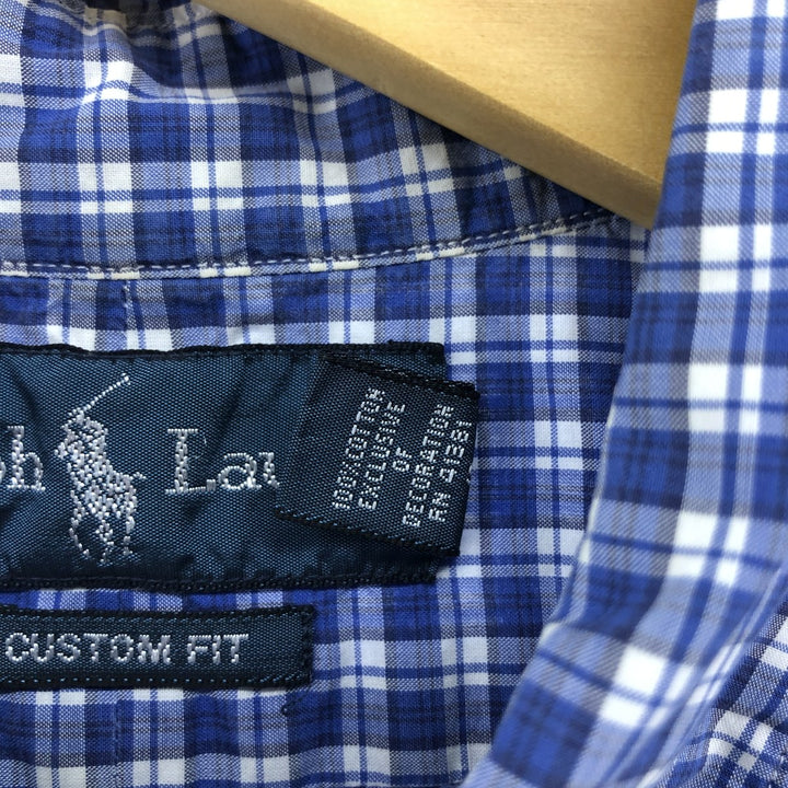 Ralph Lauren CUSTOM FIT short sleeve button down check shirt men's size L cotton blue type Vintage Second Hand